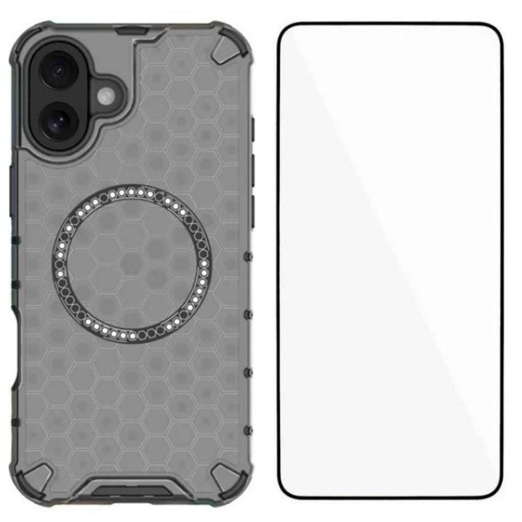 For iPhone 16 Phone Case Compatible with MagSafe WANLONFENG FC Series with Tempered Glass (Big Lens Hole)