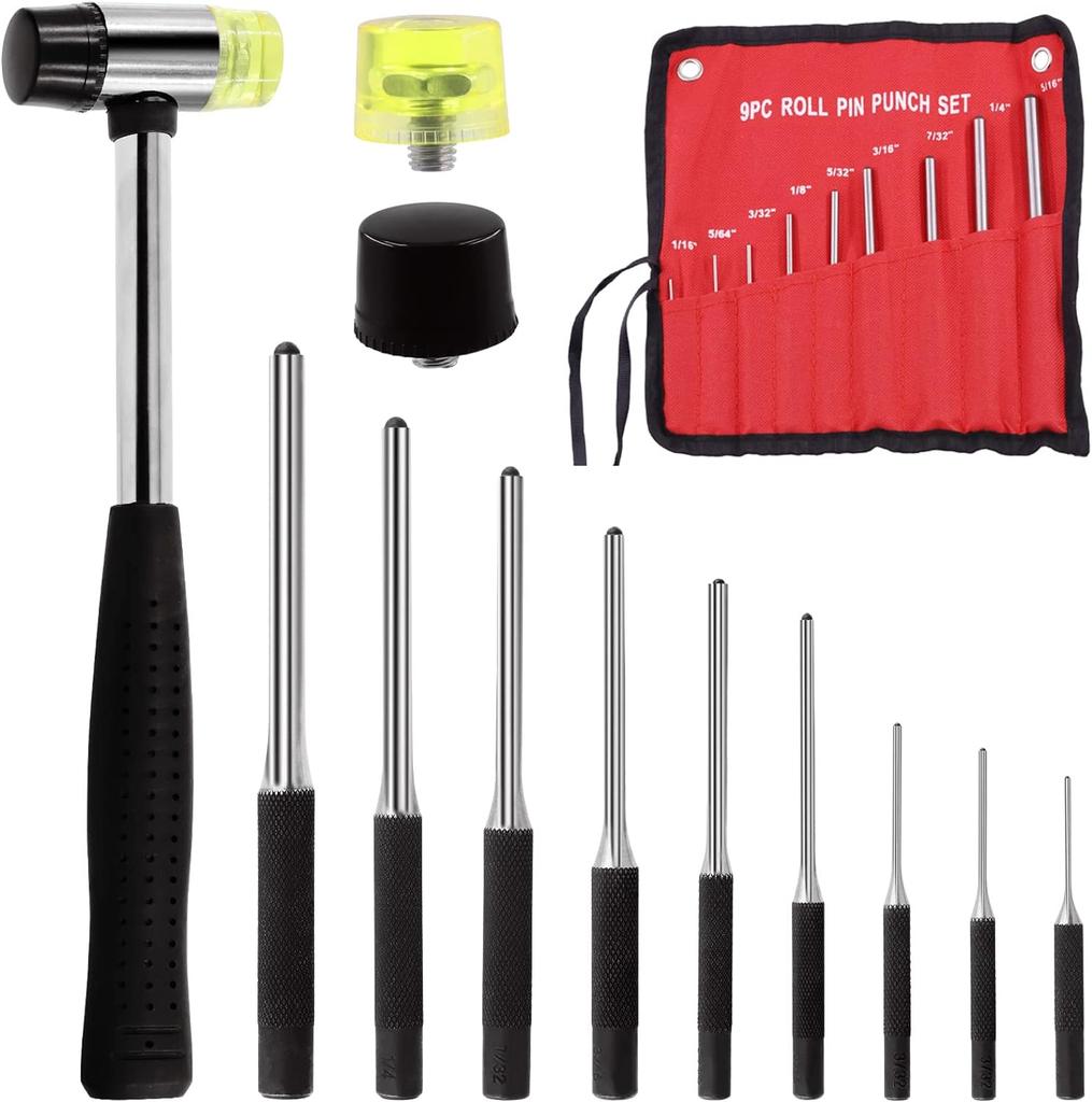 12pcs 40CR Steel Multi Size Round Head Pins Punch Set Grip Roll Pins Punch Tool Kit Professional Hollow End Starter Punch Chisel