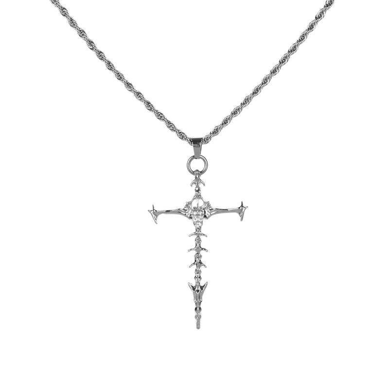 Vintage Ancient Skeleton Cross Ins Retro European and American Rap Hip-hop Men and Women Choker Personality Titanium Steel Chain