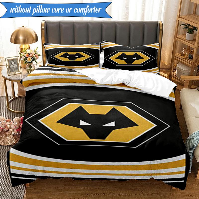 3PCS Wolves Football Club Emblem Printed Soft Bedding Set,Including 1pc Duvet Cover And 2pcs Pillowcases Perfect for Bedroom, Dormitory, Fan Gift