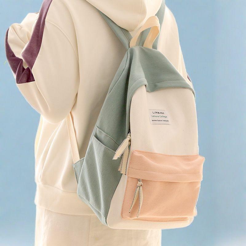 Schoolbag Backpack Contrasting Color Small Fresh Schoolbag Female Junior High School Students Large Capacity Mori Department College Style Size