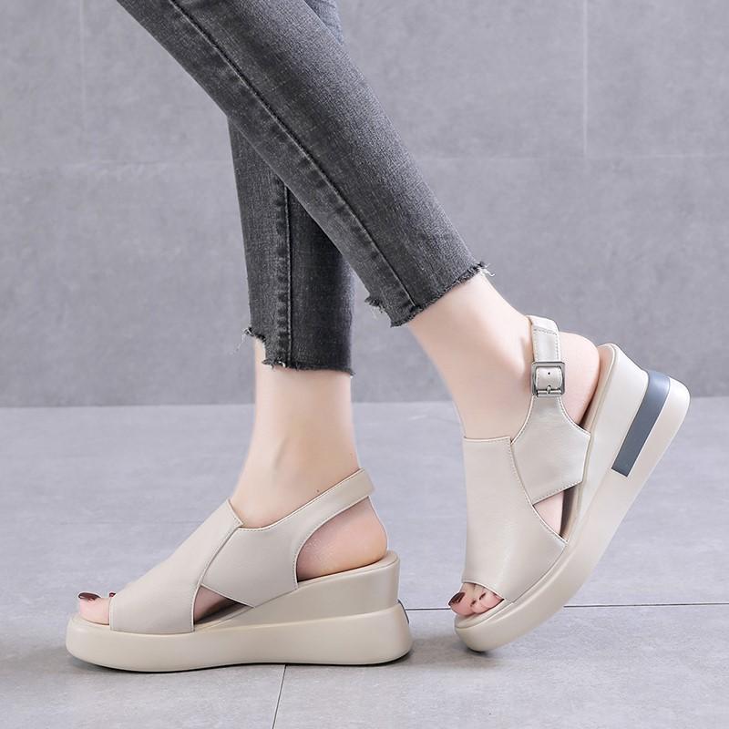 fashion Summer Wedge Shoes for Women Sandals Solid Color Open Toe High Heels Casual Ladies Buckle Strap Fashion Female Sandalias Mujer