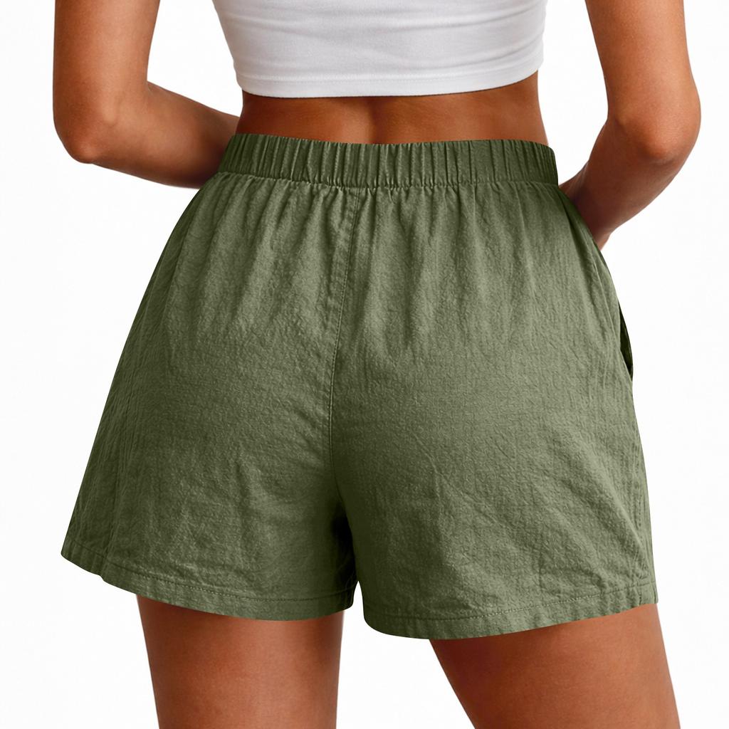 Women's Fashionable Color Drawstring Elastic Waist Pocket Casual Loose Shorts