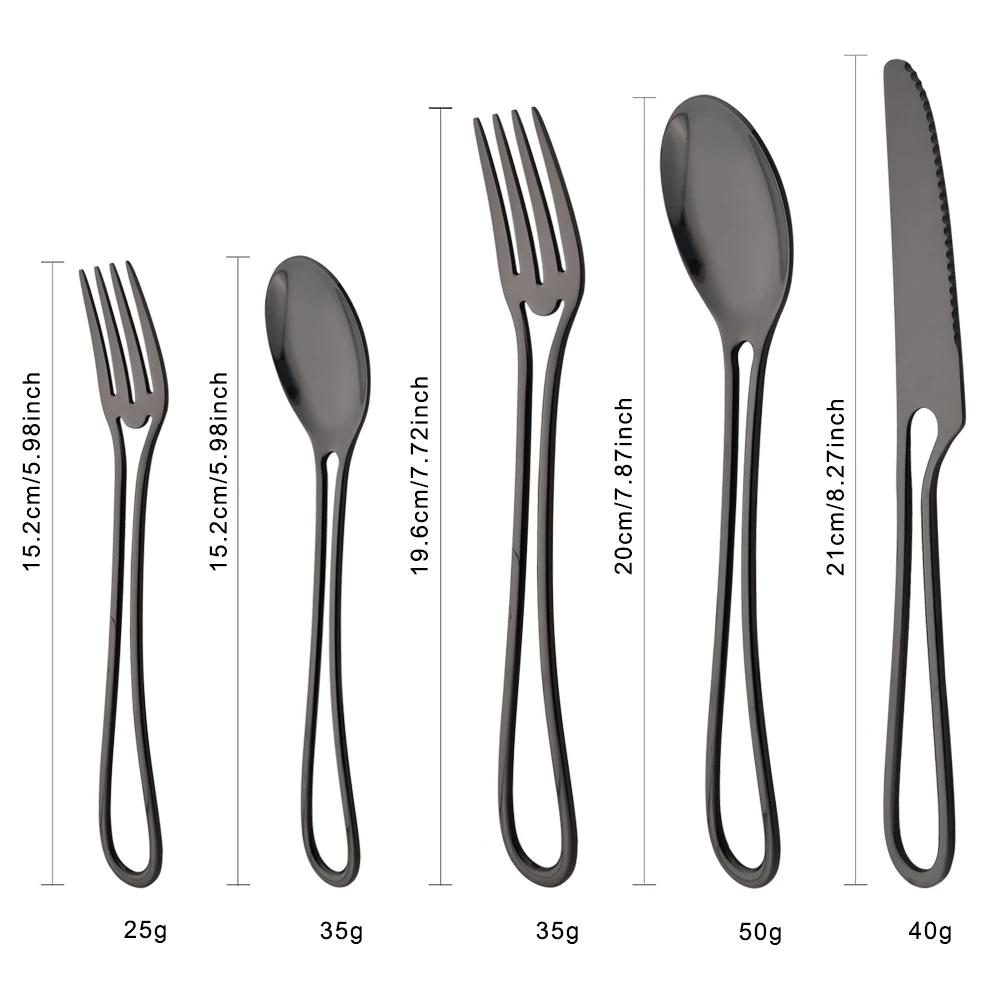 24Pcs Black Dinnerware Set Knife Fork Spoon Cutlery Set Stainless Steel Cake Fork Coffee Spoon Tableware Party Kitchen Flatware