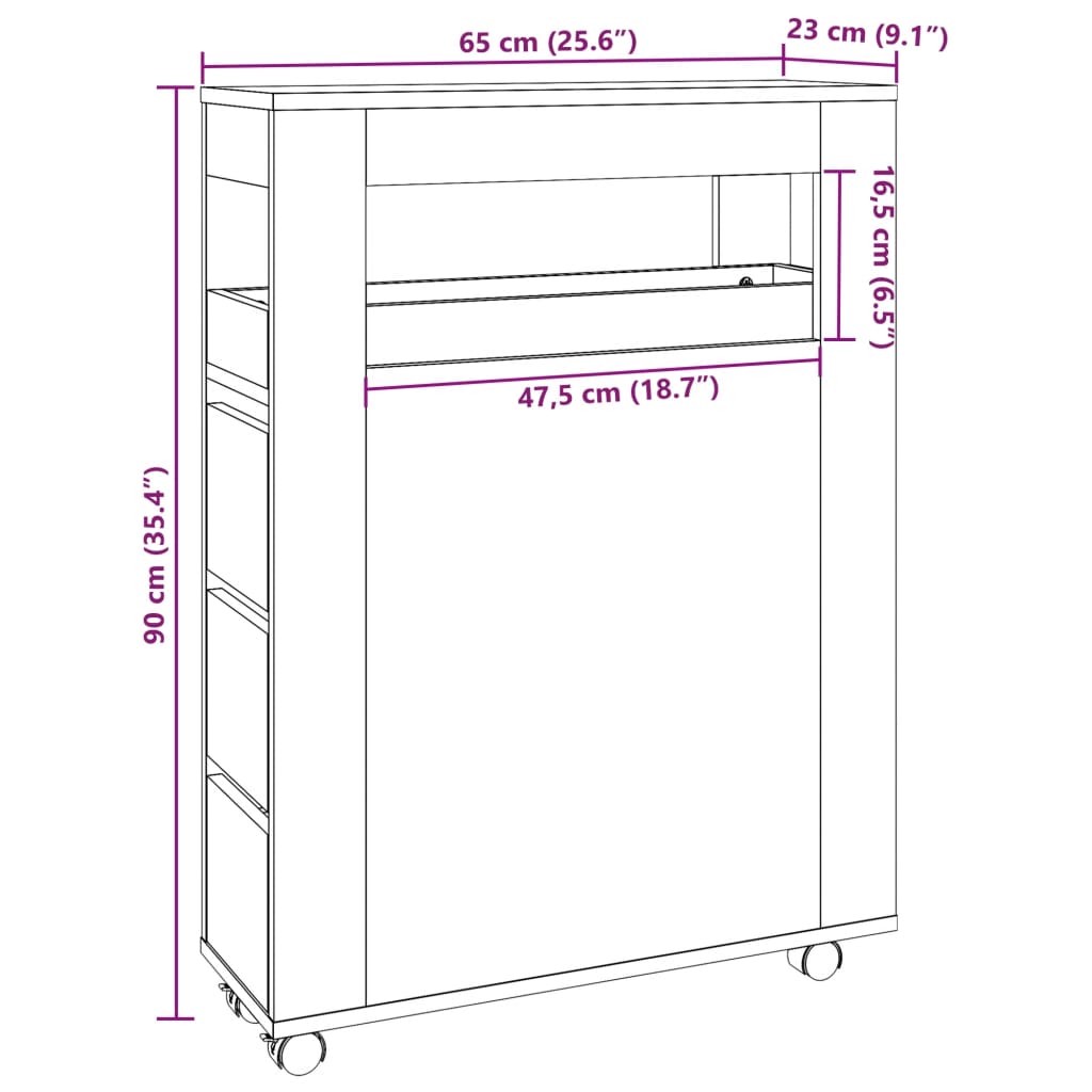 Narrow Bathroom Cabinet with Casters Gray Sonoma Particleboard