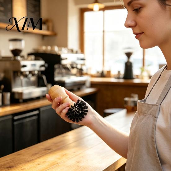 Kitchen Tool for Coffee Lovers Machine Portafilter Basket Cleaning Brush, Soft Bristle with Espresso Brush Wood Handle Corner Barista Essential