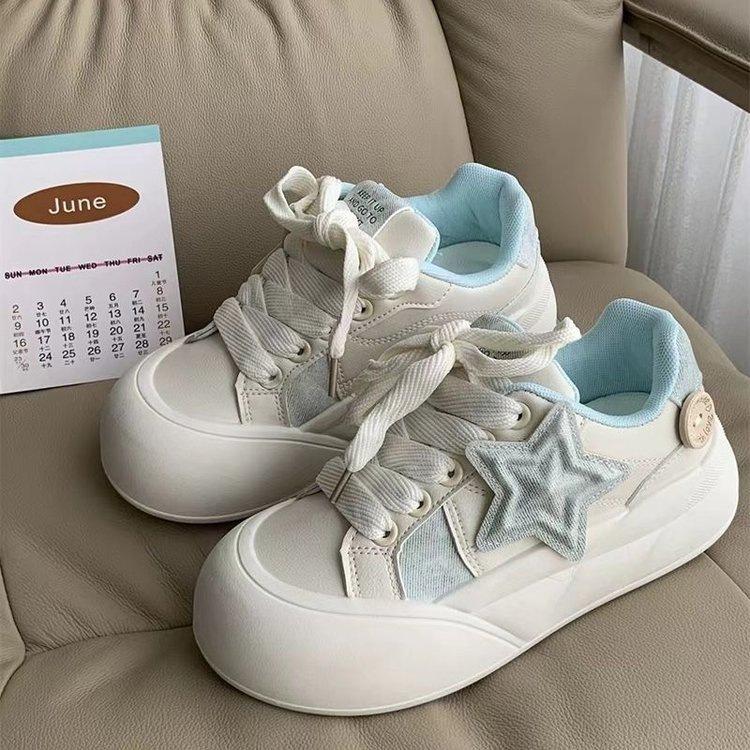 

толстоподошвенные звездные маленькие белые туфли женские осенние студенческие новые универсальные туфли нишевые женские туфли повседневные кеды 40 светло-синий