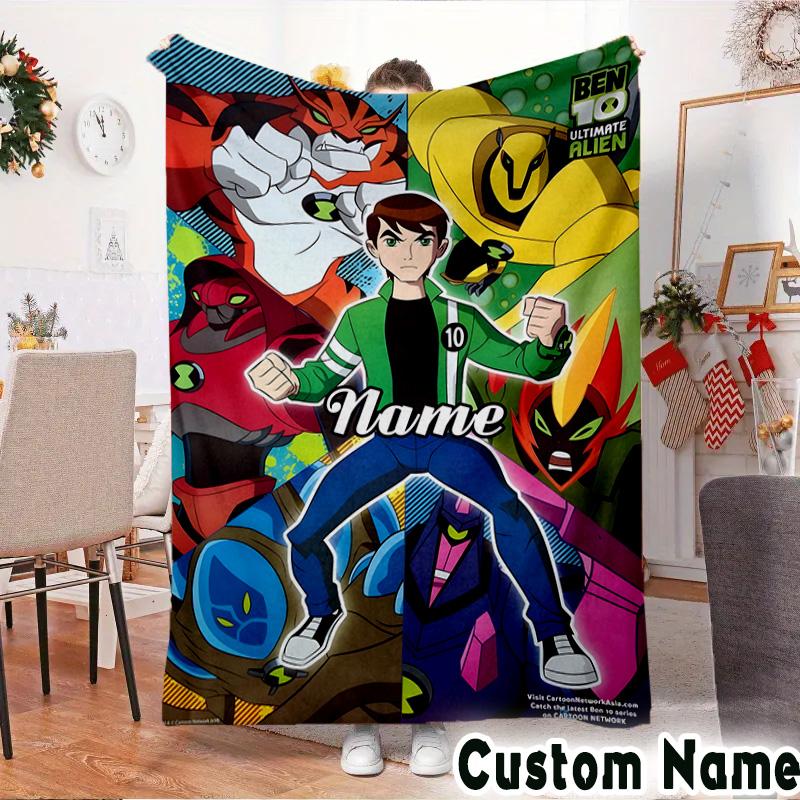 Custom Name Ben Alien Force Throws Blanket Flannel Blankets for Couch Bed Gifts for Men Women Picnic Blanket Christmas Fan Gifts