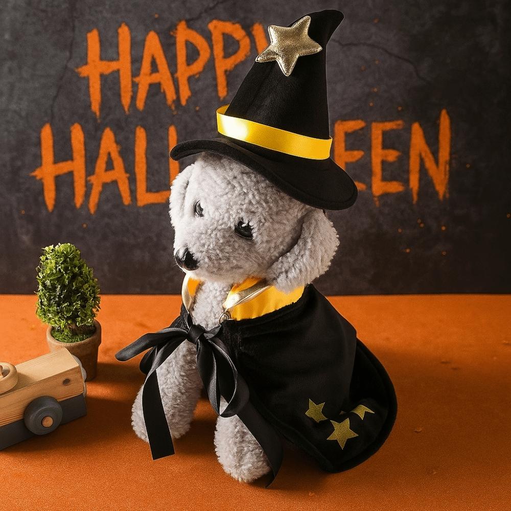 

Stand-collar Halloween Pet Costume with Witch Hat Small Dog Knight Cape Cat Cosplay Cloak Festival Style C