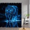 Ethereal Blue Leopard Shower Curtain - Glowing Aura & Piercing Eyes, Reflective Water Digital Art, Polyester Bathroom Decor