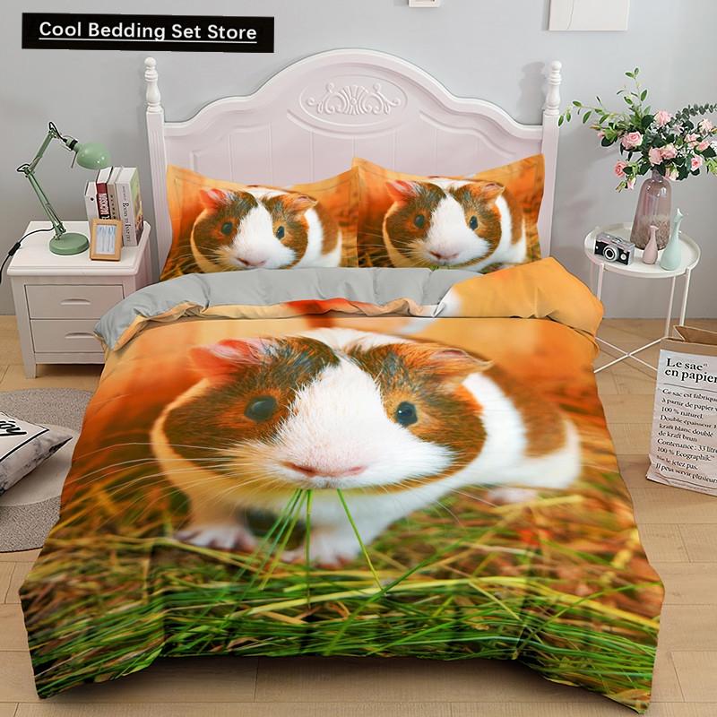3D Marsvin Påslakan King Queen Härligt Hamster Sängklädesset För Barn Pojke Flicka Djur Husdjur Mus 2/3 Delar Polyester Täcke