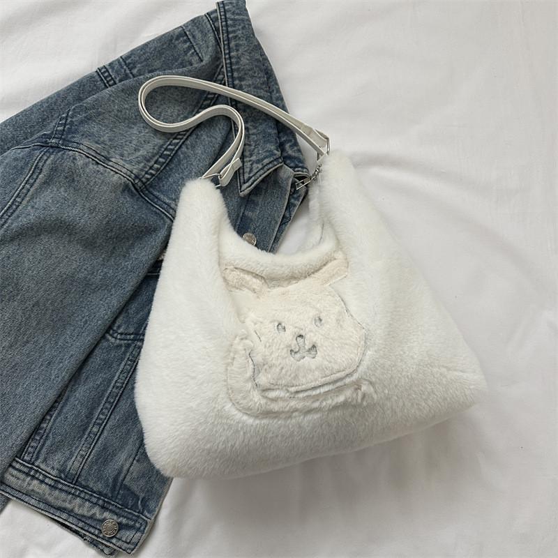 Soft Plush Cute Large Capacity Shoulder Bag For Women Stylish Cartoon Tote Bag