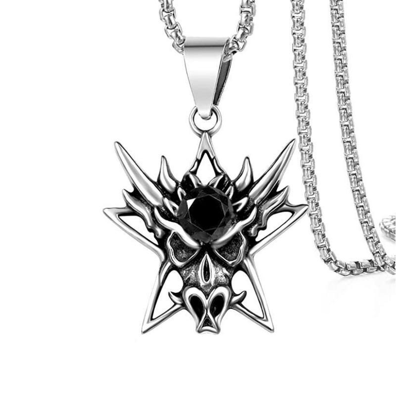Retro Fashion Black Agate Pendant Domineering Titanium Steel Men s Pendant Necklace 60CM