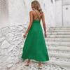 Women Summer Casual Strap Backless Sexy Holiday Beach Solid Color One Piece Dress