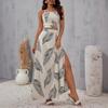 2025 Cross-border New Vacation Print Elegant Two-Piece Set: Sleeveless Strapless Top and Slitted Skirt Set for Women