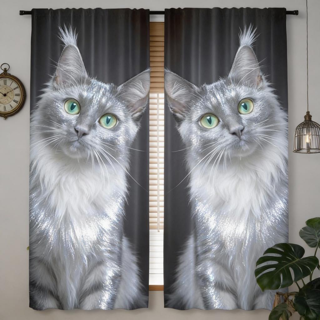 2 Pieces Rustic Animal Cat Curtains: Decorate Your Windows with Digital Printed Polyester Curtains - Suitable for Living Room,
