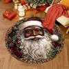 Cozy Christmas Santa & Holly Round Mat, Soft Absorbent Polyester Rug for Living Room, Bedroom, Playroom, Machine  Holiday Decor