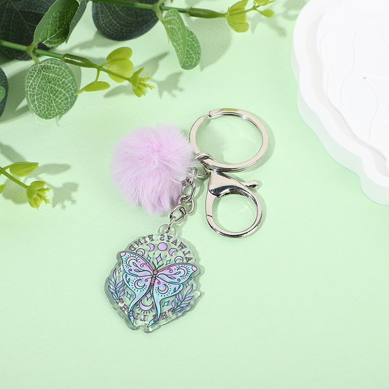 Acrylic Faux Rabbit Fur Halloween Keychain Alien Butterfly Women Key Ring Tarot Card Elk Keychain