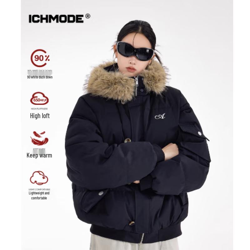 Женский пуховик ICH MODE с капюшоном, 90% пух белой утки L