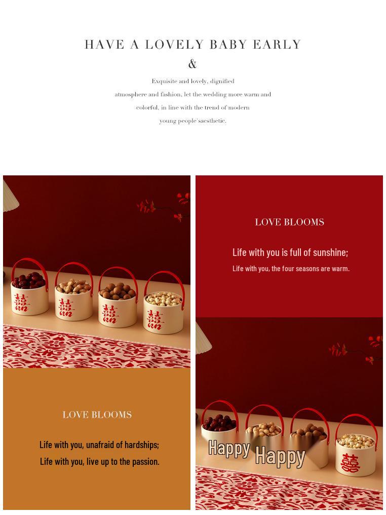 Festive Wedding Room Decoration Set with Dried Fruit Basket for Son's Bed Ceremony