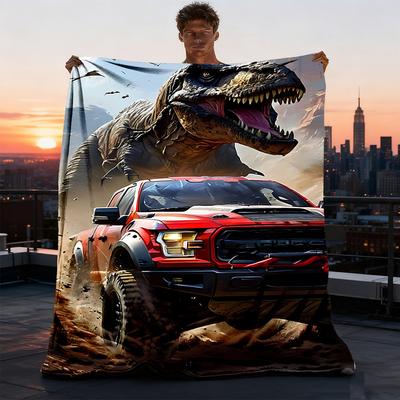 1 Stück Dinosaurier Abenteuer Outdoor Flanelldecke, Maschinenwaschbar, Perfektes Geschenk zum Geburtstag, Urlaubs-Reisezubehör, Strapazierfähiges Material