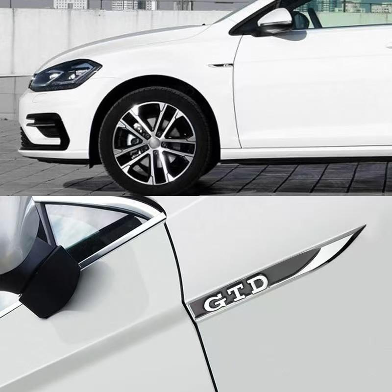 2pcs Metal GTD Letters Logo Badge Car Stickers Car Wing Fender Side Blade Sports Emblem Accessories for Golf MK5 MK7 5 6 7 Polo