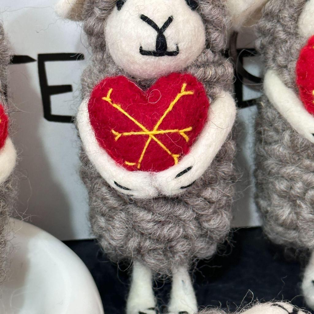 Lamb Charm Wool Felt Keychain Pendant - Nepal Crafted High-Value Gift