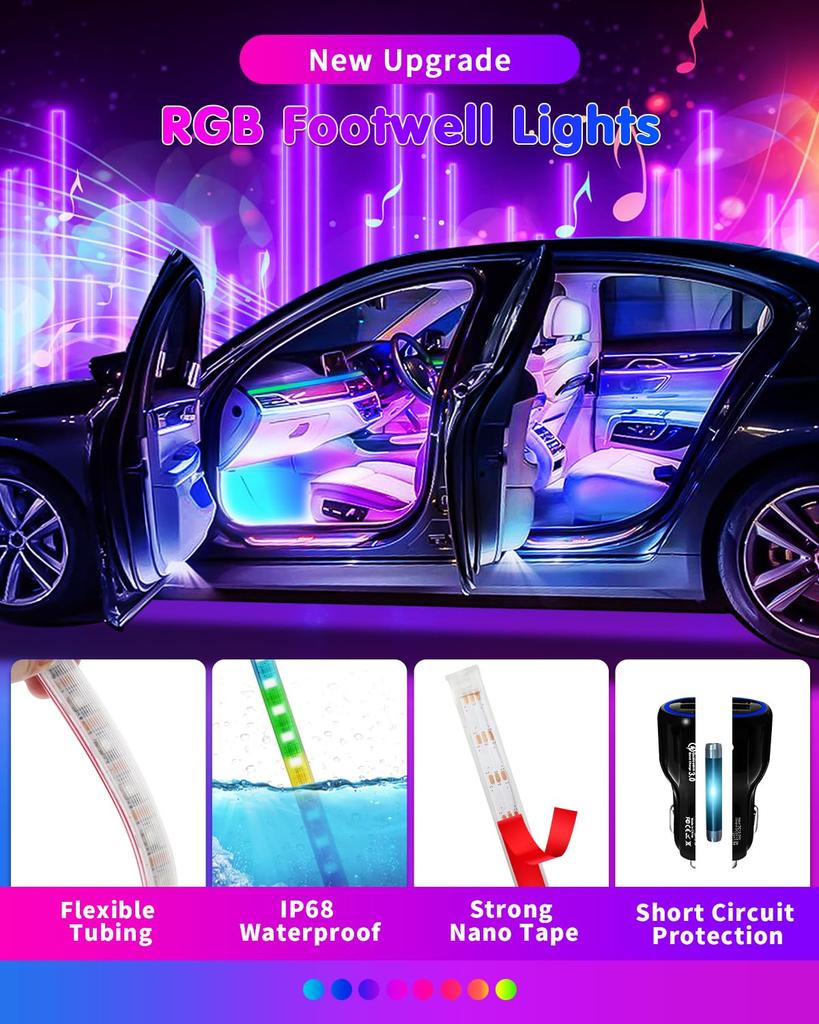 DUOFU365 LED Strip Car Ambient Full for Interior Ambient RGB Color Music App Remote Control Included Lights, Footlights, Lights, Color, Decoration,