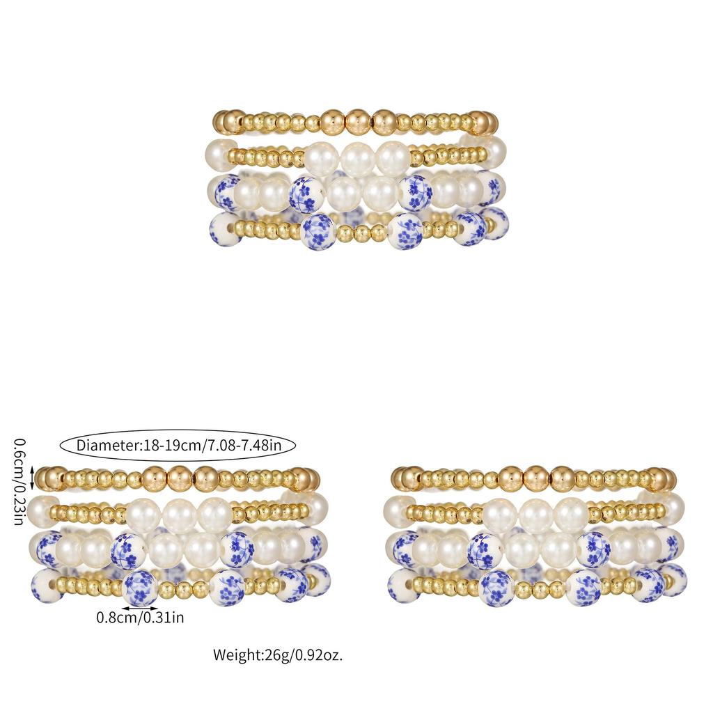 China Style Blue And White Ceramic Pearl Bead Bracelet Handmade Multilayer Womens Fashion Jewelry For Gift