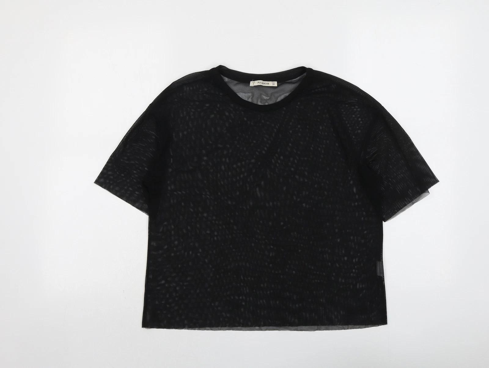 Pull&Bear Womens Black Polyester Blend T-Shirt Size S L