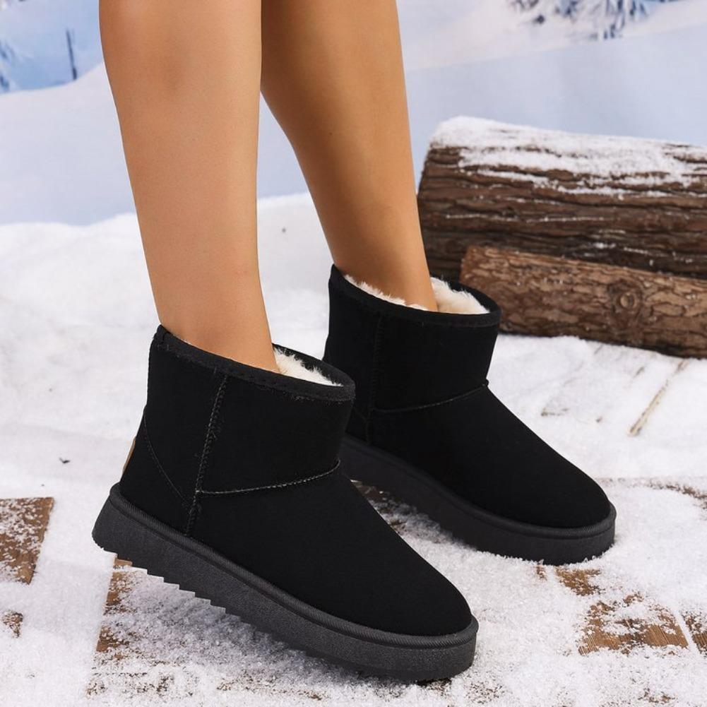 Fashion Platform Spliced Suede Snow Boots 2025 Women's Fashion Winter Round Toe Pullover Foot Plus Fleece Thickened Flat Cotton Boots