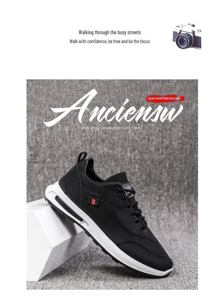 2025 Spring Men's Leather Casual Sports Shoes, Korean Style Versatile Dad Sneakers, Running & Student Footwear