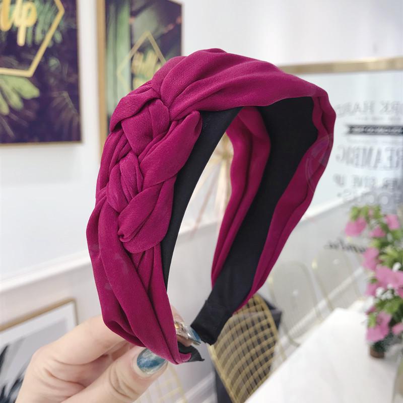 Women's Pure Color Simple Fabric Handmade Twist Braid Knotted Wide Side Hair Band