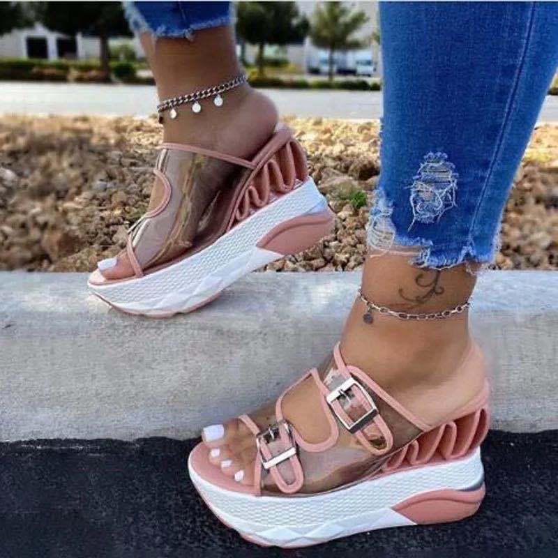 High Heels  Women Transparent Buckle Platform Fashion Ladies  Non-Slip Wedges  Shoes For Women2022