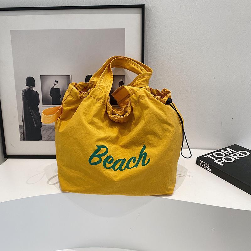 Casual Letter Bag Women's 2025 New Washed Cloth Bag Shoulder Large Capacity Tote Bag College Student Class Commuter Bag