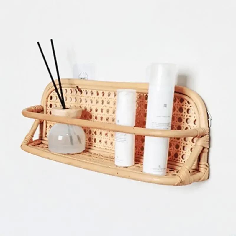 1pc Handmade Rattan Wall Mount Rack Minimalist Hanging Shelves Kitchen Spice Holder Essential Storage & Organization Rack Home