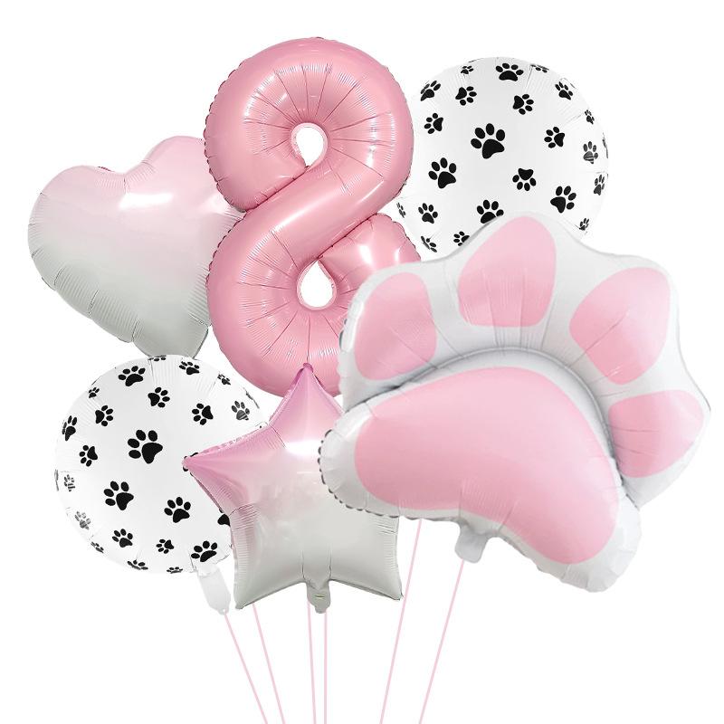 Pink Dog'S Paw Digital Balloon Set Animal Theme Birthday Party Aluminum Film Balloon Party Arrangement Decorative Balloon