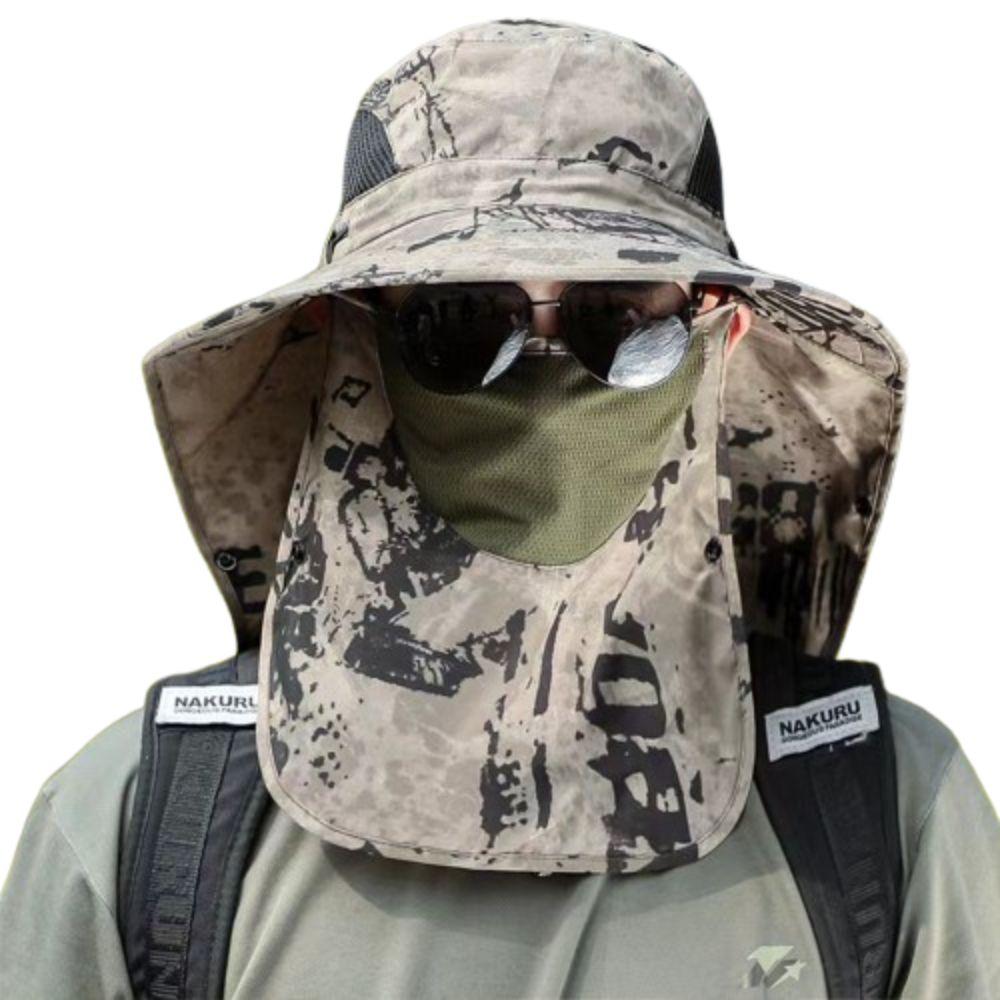 

56-60cm Sunscreen Men Bucket Hat with Shawl Veil Camouflage Caps Mask Set Fishing Cap Outdoor хаки