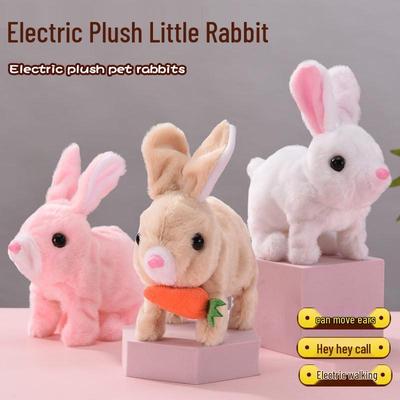 Interactive White Plush Rabbit Toy: Walks, Cries, and Moves Ears