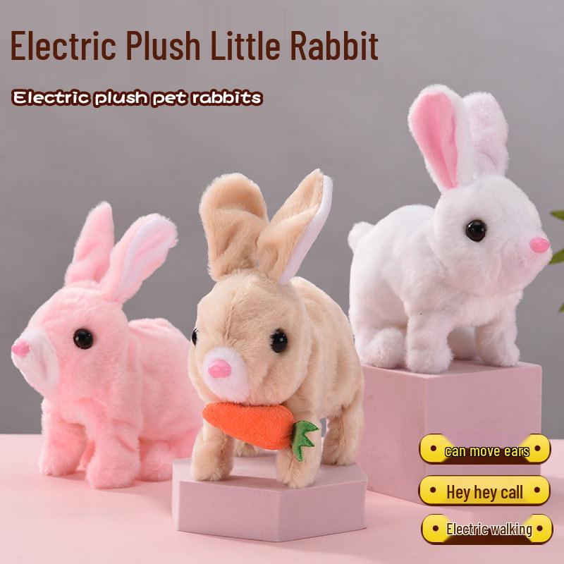 Interactive White Plush Rabbit Toy: Walks, Cries, and Moves Ears