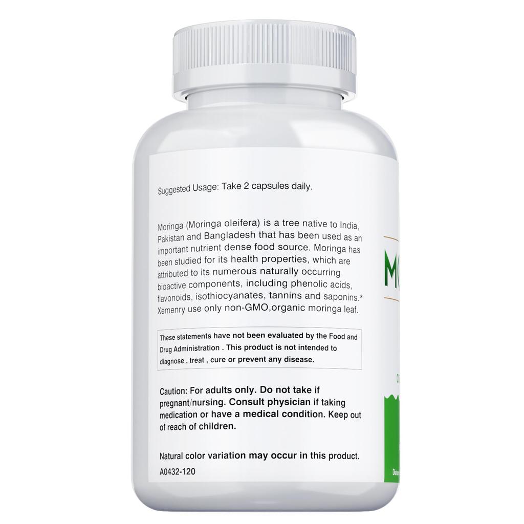 Moringa Leaf Powder Capsules Provide Antioxidant Support and Boost the Immune System. 120 Capsules Per Pack, Each Containing 500mg of Moringa.