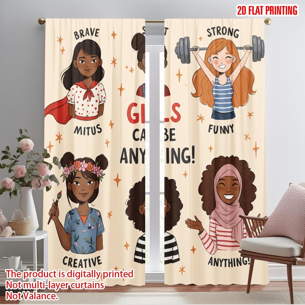

2pcs 2D flat printing Curtains Brave Smart Strong Creative Funny Polyester Without Electricity Festive Wall Decor Perfect for 52.50×116.00 CM 2pcs