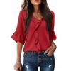 Women's V Neck Ruffle Blouse 3/4 Bell Sleeve Casual Solid Loose Fit Tunic Top