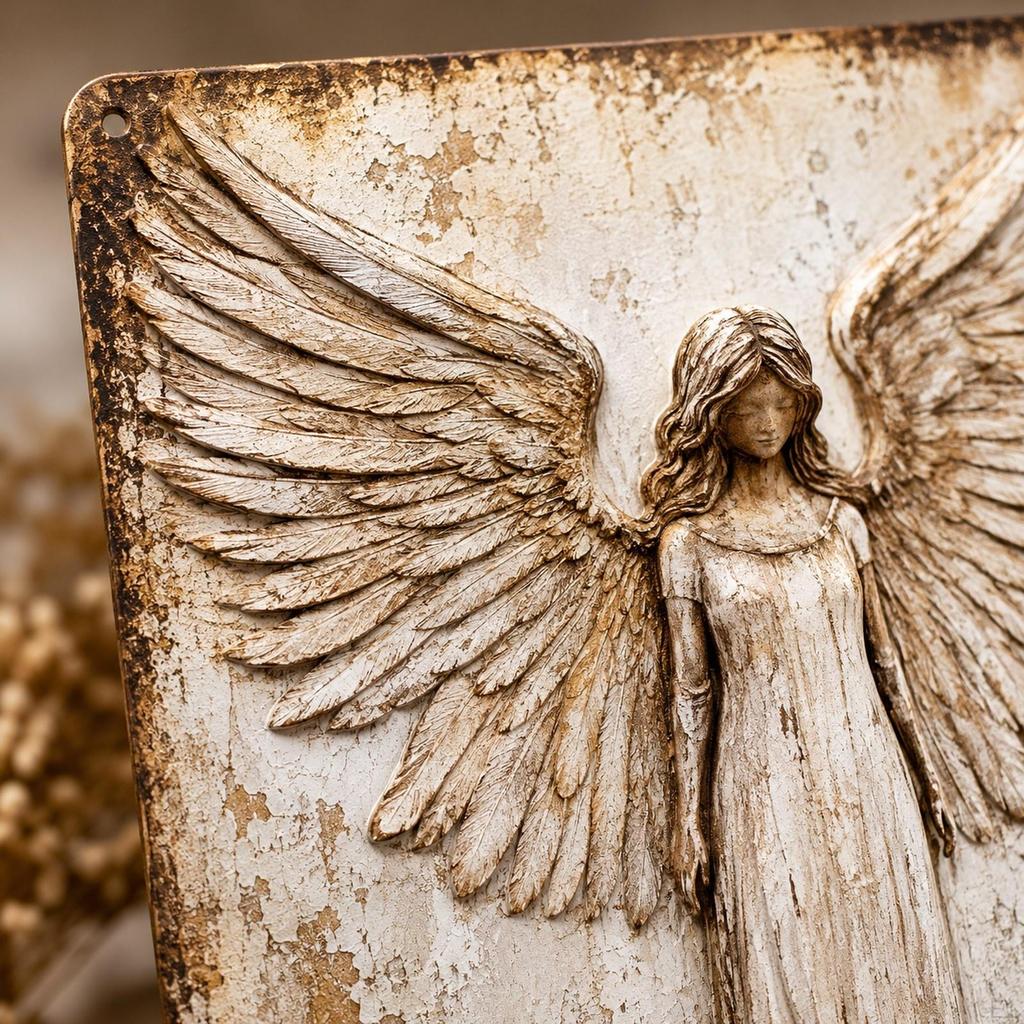 Angel Wall Artwork for Decoration PVC MDF Faux Metal Finish Elegant Rustic Plaque Hanging