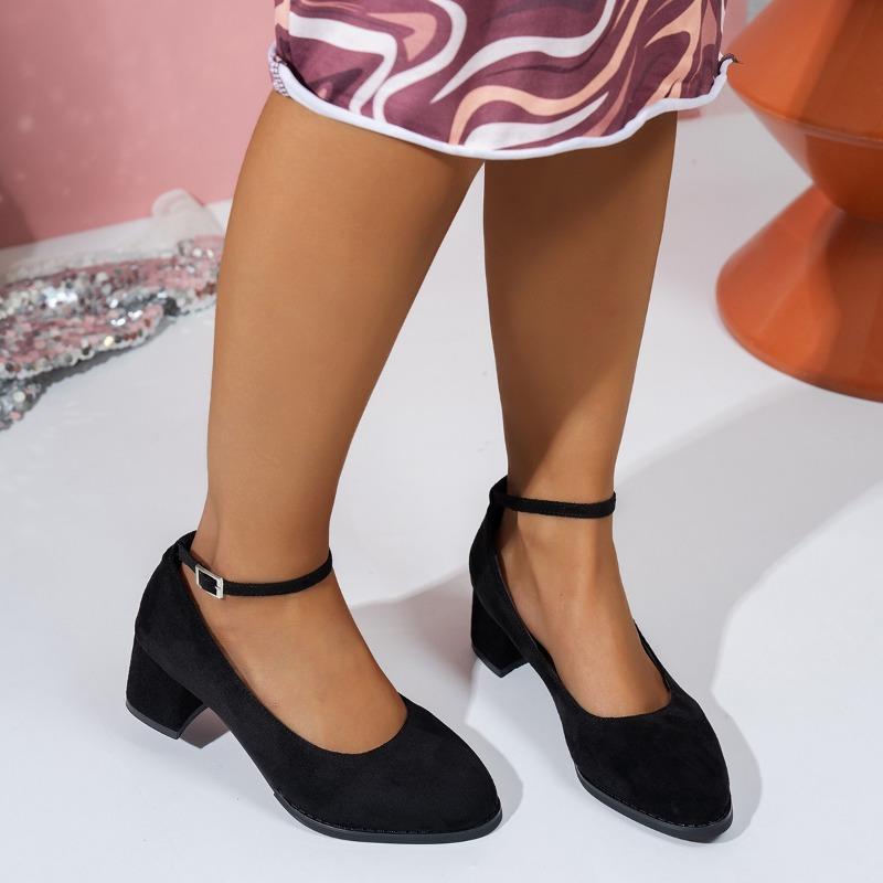 

Fashion Women s Coarse Heel Shoes Spring New Pointed Head Shallow Mouth Suede One Word with Anti-slip Wear-resistant High Heels 42 чёрный