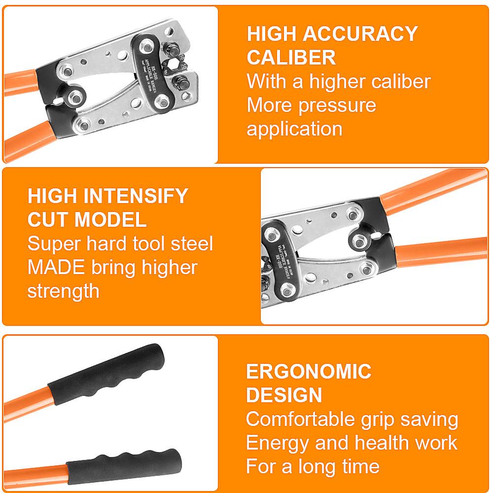Cable Crimping Pliers 6-50mm²/AWG 10-1/0 Tube Terminal Crimper Hex Crimp Tool Battery Cable Lug Cable Hand Tools
