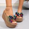 Sequin Bow Platform Sandals for Women - 2025 Summer Collection, Plus Size 43, Thick Sole Flip Flops