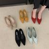 Suede pointed commuter single shoes women's 2025 autumn new versatile French bow light slope heel Mary Jane shoes