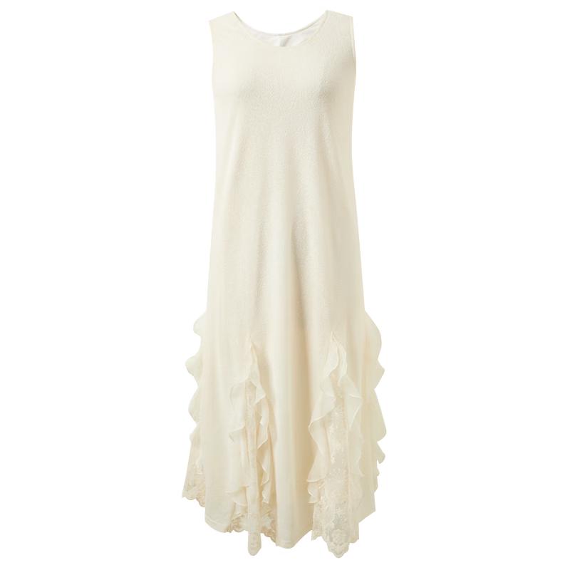 Textured Ruffle Sleeveless Embroidered Maxi Dress S