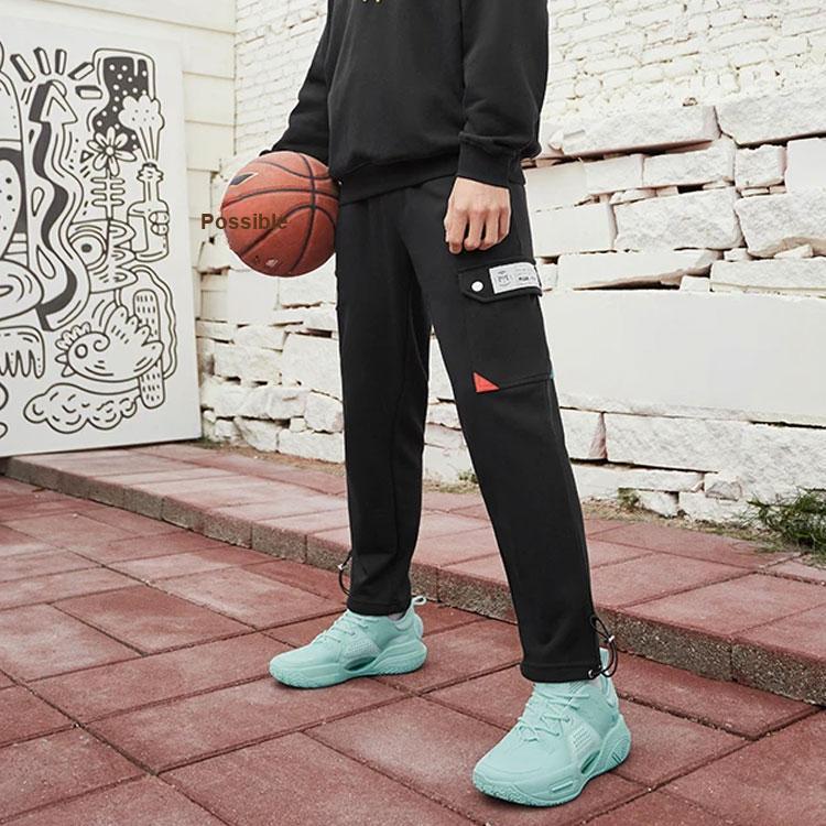 Li-Ning SS22 Basketball Series CJ McCollum Loose Straight Knit Sports Pants Men Bottoms Black AKLRF57-2